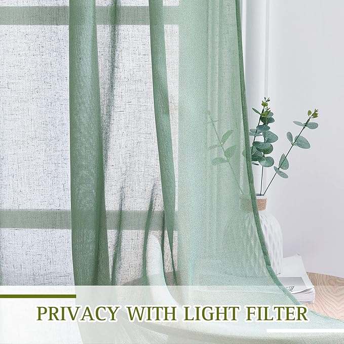 NICETOWN Olive Green Curtains Linen Sheer Texture - Image 5