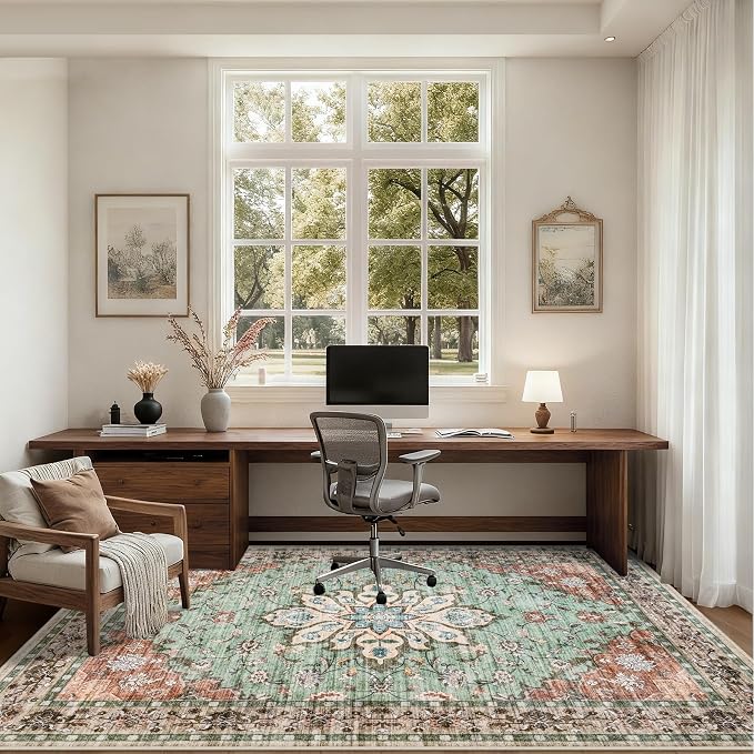 Area Rugs 10x14 Living Room Rug: Washable Rug Soft Vintage Distressed Floral - Image 5
