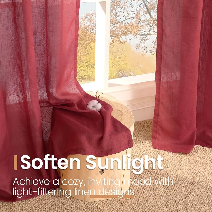 BGment Linen Burgundy Curtains 54 Inch Length - Image 5