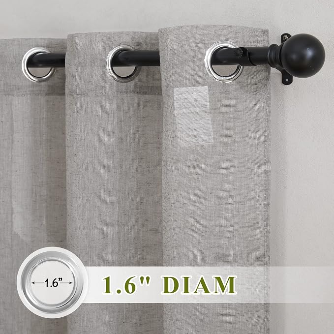 NICETOWN Charcoal Grey Living Room Curtains 84 inch Long, Grommet Linen Blend - Image 2
