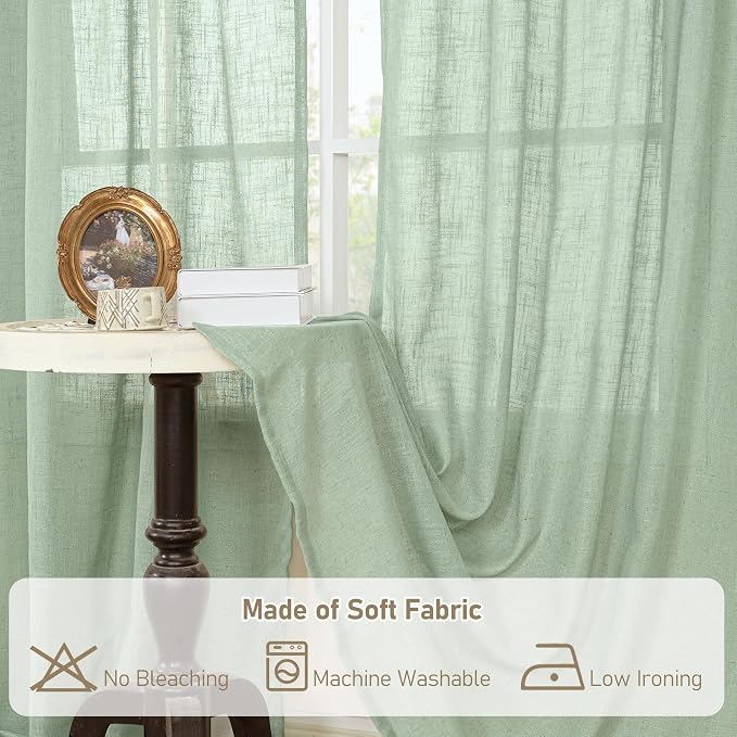 LAMIT Linen Curtains 48 Inch Length 2 Panels, Light Filtering Panels Bronze - Image 9