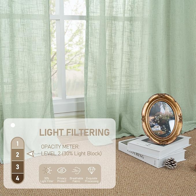 LAMIT Sheer Linen Curtains for Living Room, Back Tab and Rod Pocket Curtains - Image 4