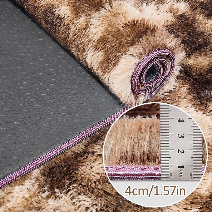 Super Soft Fluffy Living Room Area Rug 2x8 ft Tie-Dyed Brown Shaggy Furry - Image 5