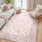 RELEANY Area Rugs 5'x8' Washable Non-Slip, Floral Vintage Distress Print by RELEANY