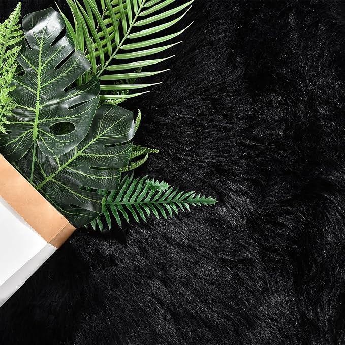 Goolela Black Sheepskin Area Rug 8x10 Fluffy Fuzzy Furry Shag Carpet - Image 9