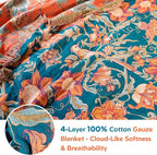 MSGKV Boho Throw Blanket for Bed Twin Size 100% Cotton Floral Bird Blanket - Image 4
