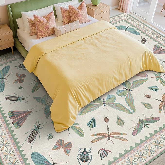 Green Butterfly Rugs for Girls Bedroom by HazoHaus