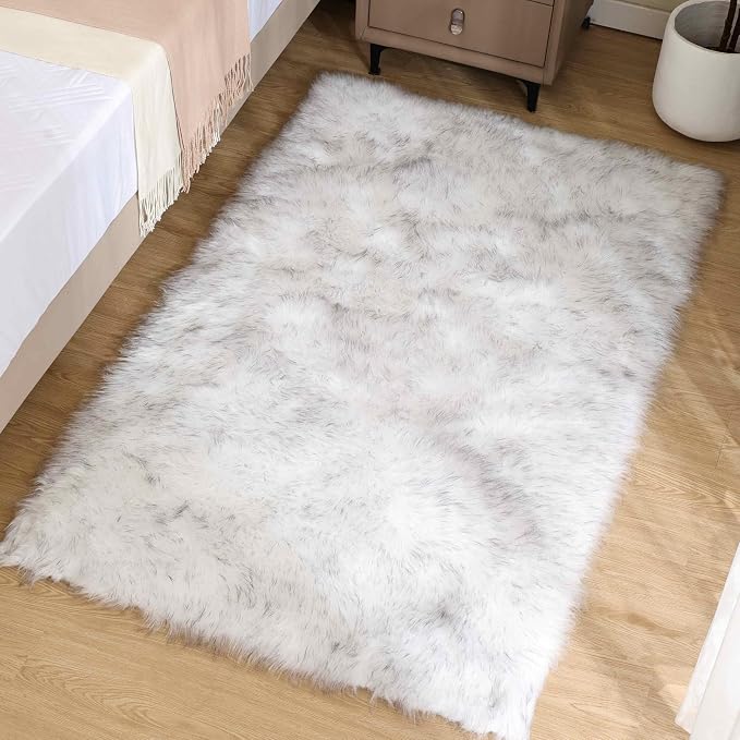 Goolela Fluffy Faux Sheepskin Fur Rug 4x6 White - Image 2