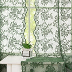 YJ YANJUN Vintage Lace Curtains 96 Inches Long-Victorian Floral Green Sheer - Image 4