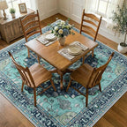 RELEANY Area Rugs Square 8ft Washable Non-Slip, Floral Vintage Distress Print - Image 2