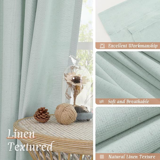 LAMIT Bedroom Linen Curtains 45 Inch Long, Light Filtering Neutral Window - Image 7