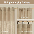 LAMIT Brown Linen Curtains 24 Inch Length, Semi Sheer Light Filtering Window - Image 3