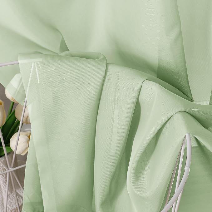 Aiyufeng Light Green Sheer Curtains 84 Inches Long 2 Panels Set - Image 6