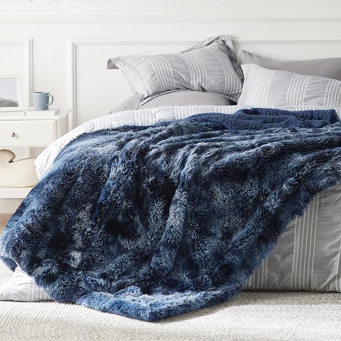 Bedsure GentleSoft Fluffy Tie Dye Navy Blue King Size Blanket - Image 5