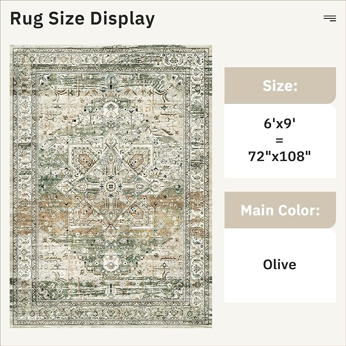6x9 Area Rugs for Living Room Non-Slip Washable Rugs 6x9 Vintage Rug for - Image 3