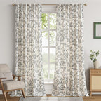 jinchan Linen Floral Curtains for Living Room 96 Inch Length Black Printed - Image 2