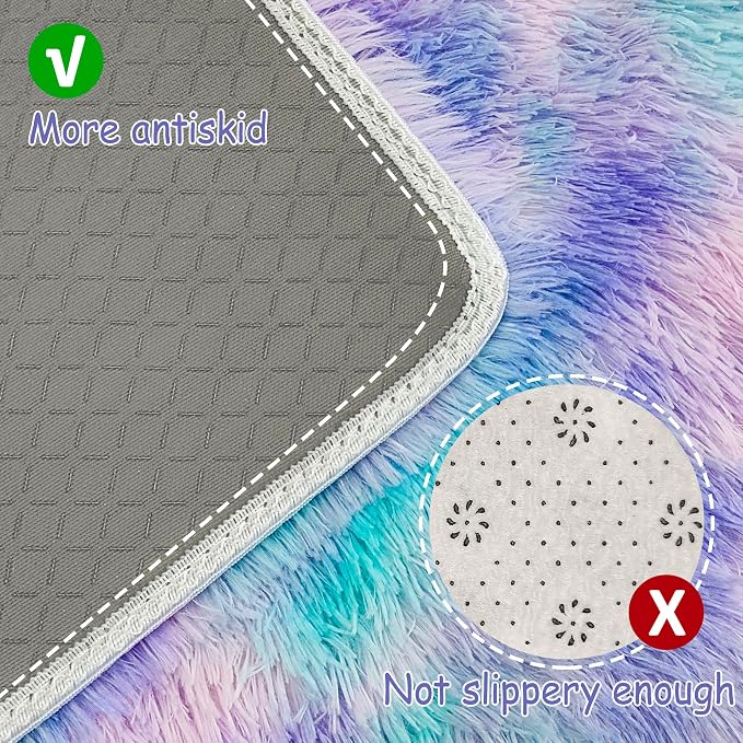 Small Area Rug for Bedroom 3x5ft Mini Tie-Dye Purple Rainbow Fluffy Rug Mat - Image 4