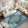 Area Rugs 6'x9' Washable Non-Slip, Floral Vintage Distress Print Pattern by RELEANY