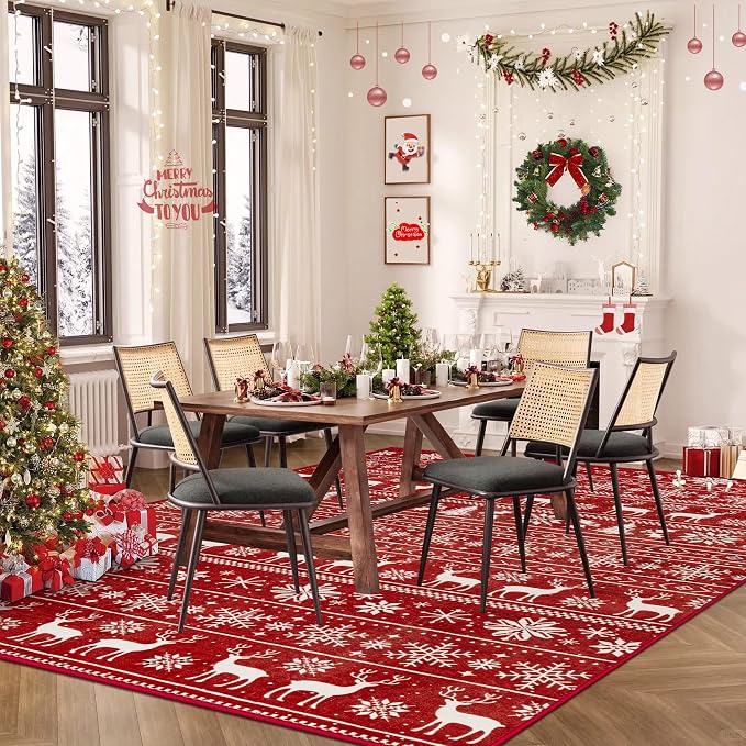 Christmas Rug 6x9 Washable Rugs, Boho Christmas Tree Snowflake Rug Non-Slip - Image 3