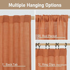 LAMIT Burnt Orange Semi Sheer Window Linen Curtains 63 Inch Length, Light - Image 3