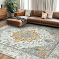 Area Rugs 8'x10' Washable Non-Slip, Floral Vintage Distress Print Pattern by RELEANY