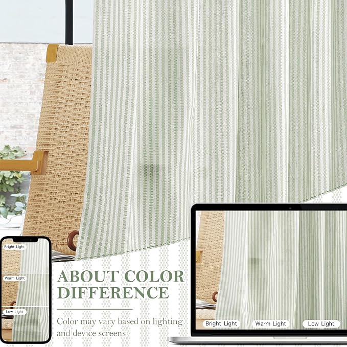 RYB HOME Sage Green Linen Kitchen Cafe Curtains 24 inch Length, Farmhouse - Image 3