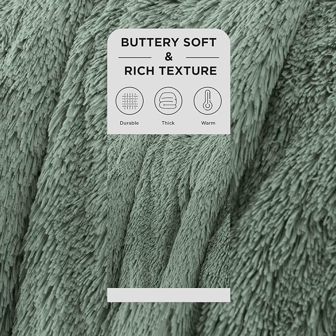 Bedsure GentleSoft Fluffy Sage Green Blankets Queen Size - Image 2