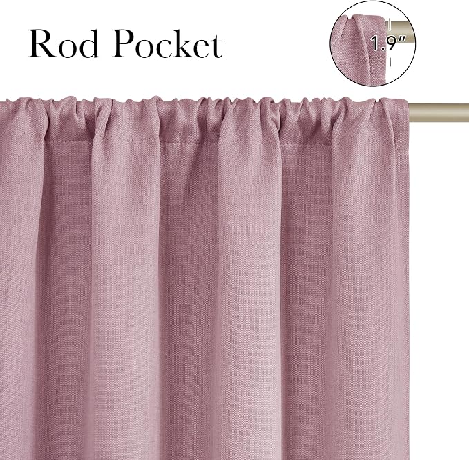 NICETOWN Pink Faux Linen Room Darkening Rod Pocket Curtains 63 inch Length - Image 2