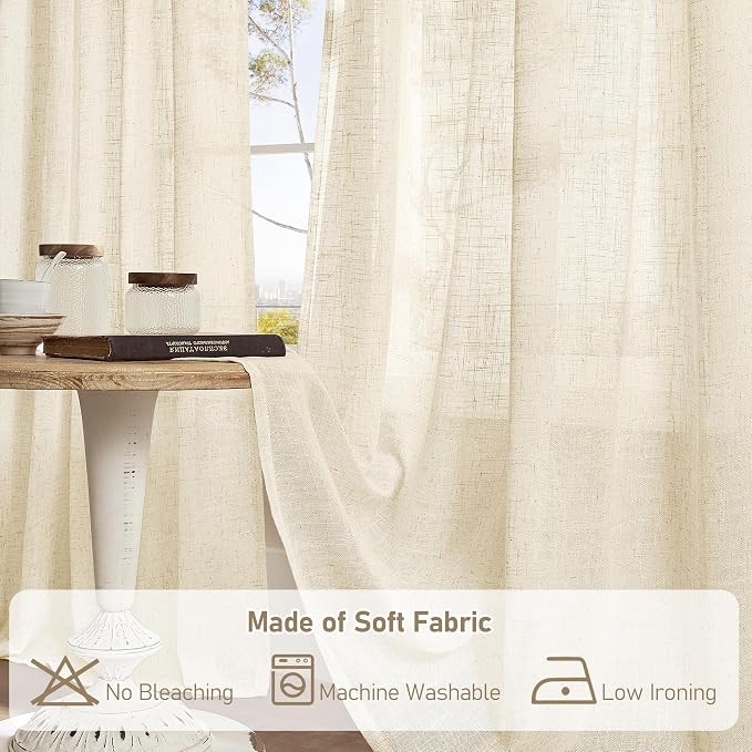 LAMIT Short Window Linen Curtains 36 Inch Length 2 Panels, 34 x 36 Inch - Image 9