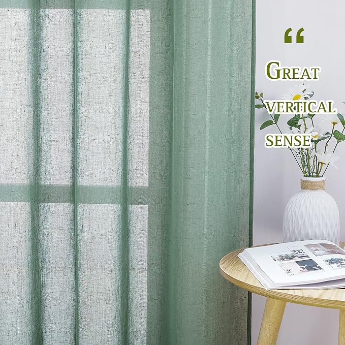 NICETOWN Olive Green Curtains Linen Sheer Texture - Image 4