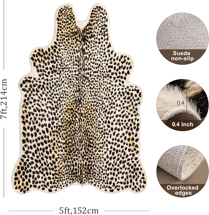 Cheetah Print Rug, Leopard Rug 4.4x5.8 Feet Faux Animal Print Skin Cheetah Area - Image 2