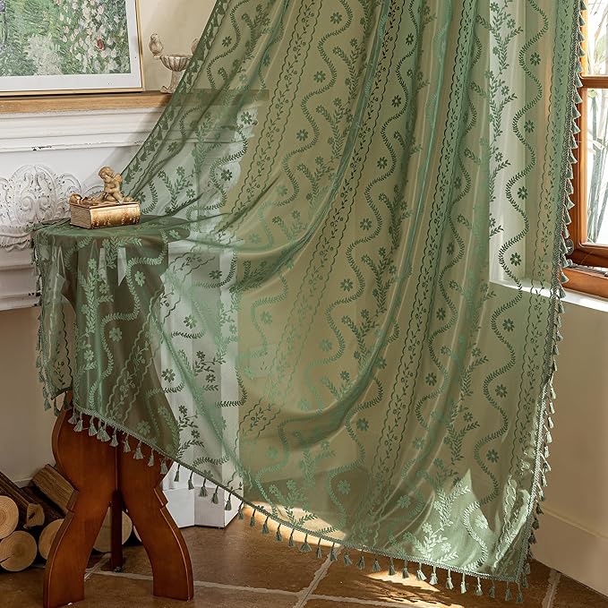 WAZZIO Boho Lace Curtains 2 Panels 63 Inches -Vintage Victorian Sheer Panel - Image 5