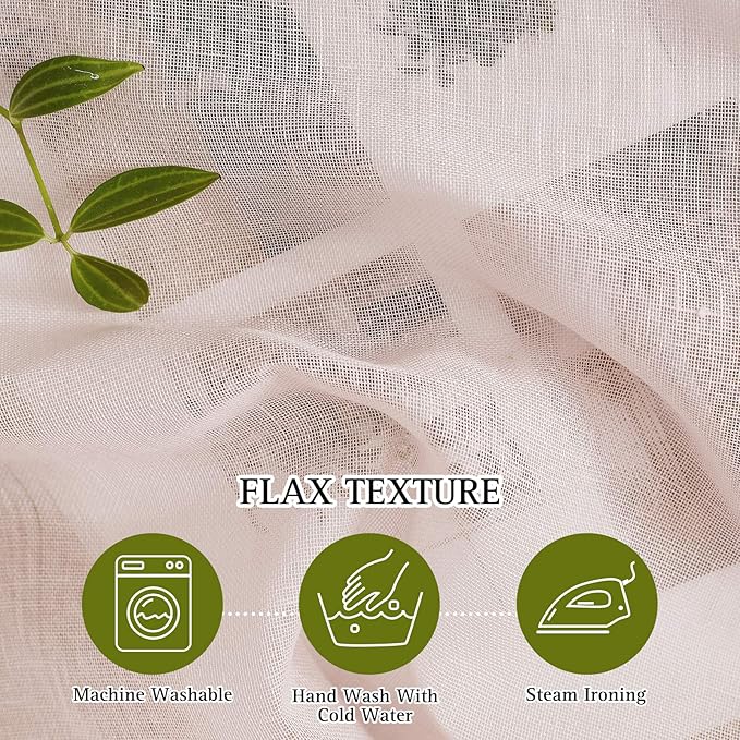 NICETOWN Pink Curtains for Girls Bedroom, Decorative Grommet Flax Linen - Image 3