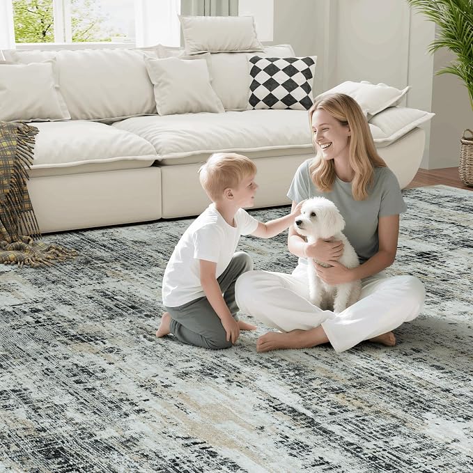 8x10 Area Rugs for Living Room Washable Rug: Anti-Skid Abstract Modern Living - Image 7