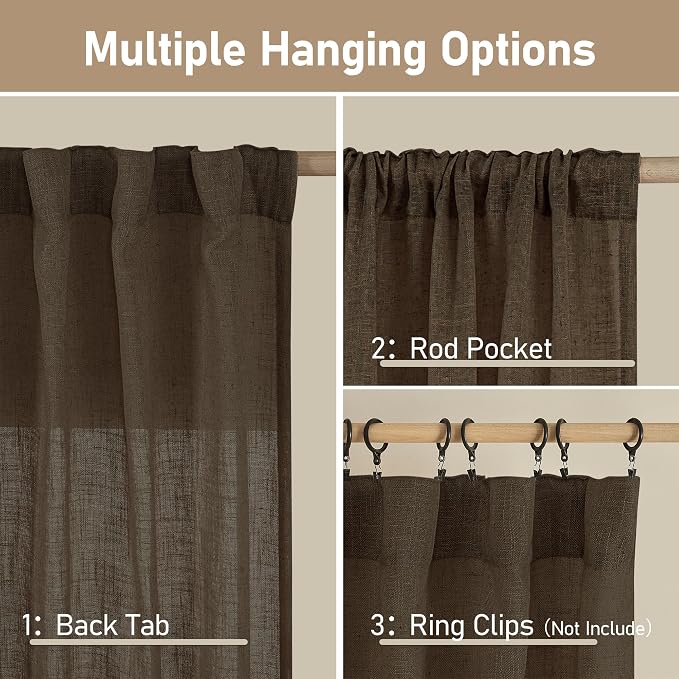 LAMIT Linen Curtains 90 Inch for Living Room, Back Tab and Rod Pocket Linen - Image 3