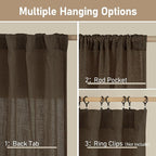 LAMIT Dark Brown Sheer Linen Curtains, 96 inch Light Filtering Semi Sheer - Image 3