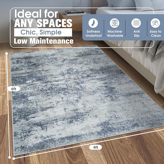 4x6 Area Rugs for Living Room Rug Washable: Abstract Rug for Dining Room - Image 2