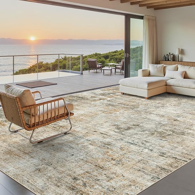 Abstract Rug 8x10 Large Living Room Rugs Neutral Modern Washable Area Rugs by Soalmost