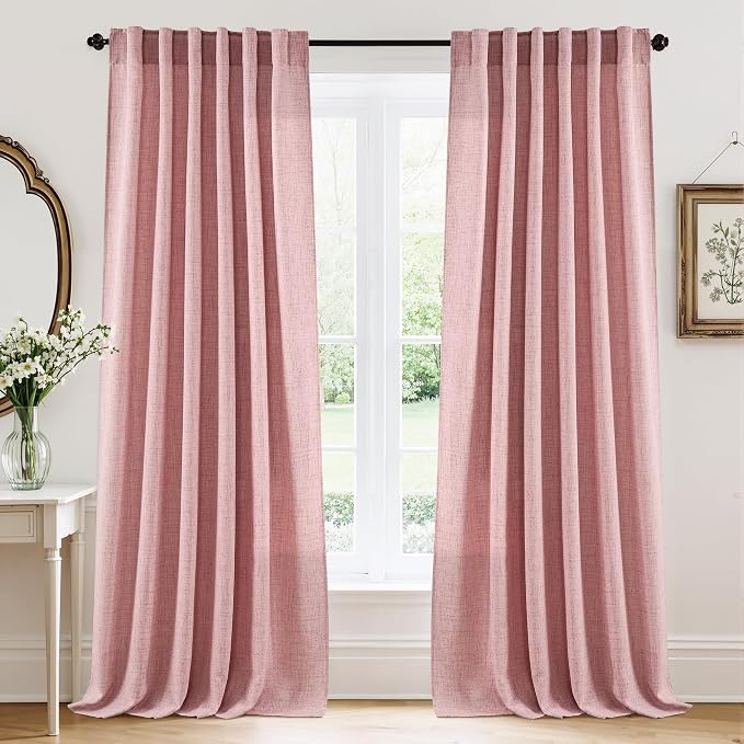 RYB HOME Living Room and Bedroom Curtains and Drapes Linen Sheer, Light by RYBHOME