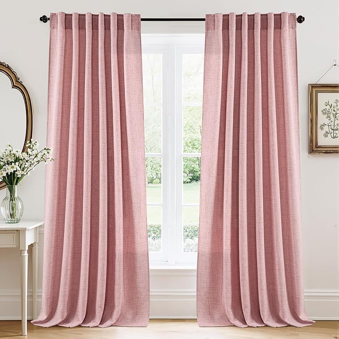 RYB HOME Living Room and Dining Room Curtains and Drapes Linen Sheer, Light by RYBHOME