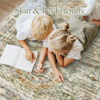 5x7 Area Rugs Green Orange Low Pile Indoor Washable Trendy Faded Style Rugs - Image 9