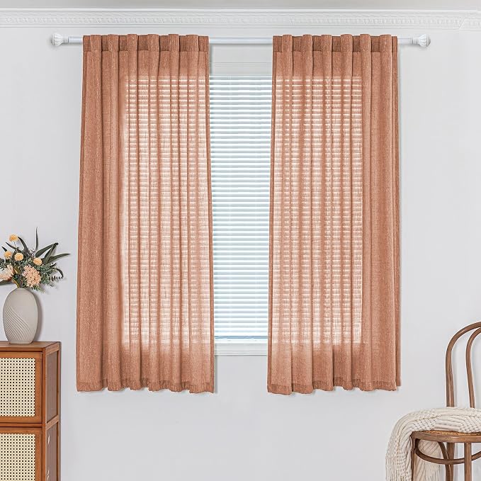 MYSKY HOME Orange Curtains for Bedroom, Short Curtains for Small Window - Image 2