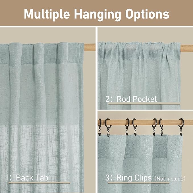 LAMIT Linen Semi Sheer Curtains 96 inches Long 2 Panels Set, Light Filtering - Image 3