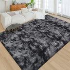 Black Grey Tie-Dyed Rug for Living Room 6x9 Fluffy Area Rug Mat Bedside Throw - Image 3