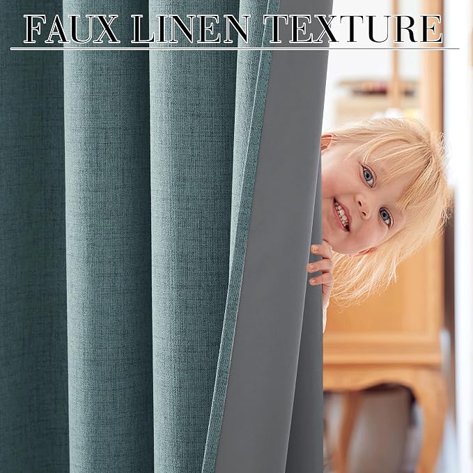 RYB HOME 100% Blackout Linen Textured Curtains 84 inches Long, Thermal - Image 3