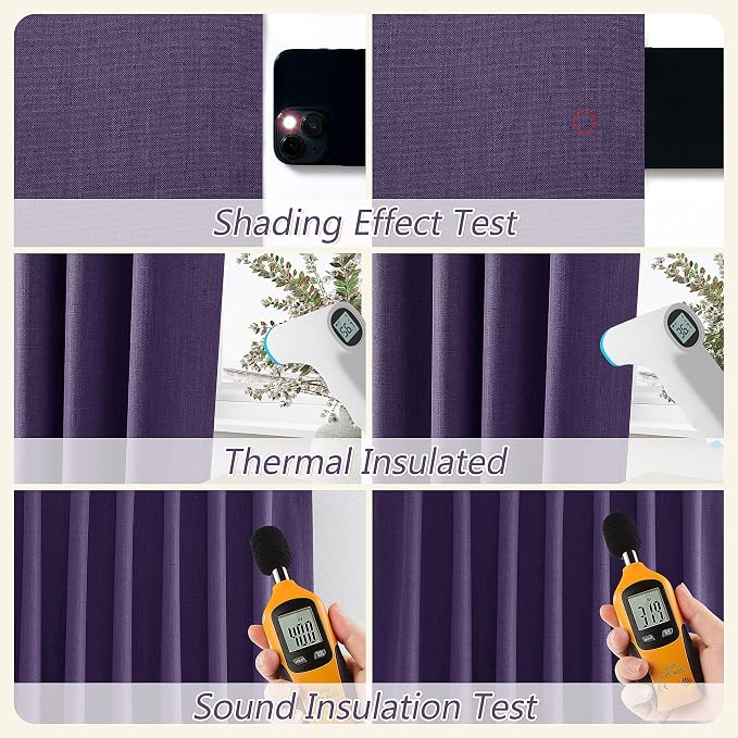 Guken New Purple 100% Blackout Linen Curtains 96 Inch Length 2 Panels Set - Image 5