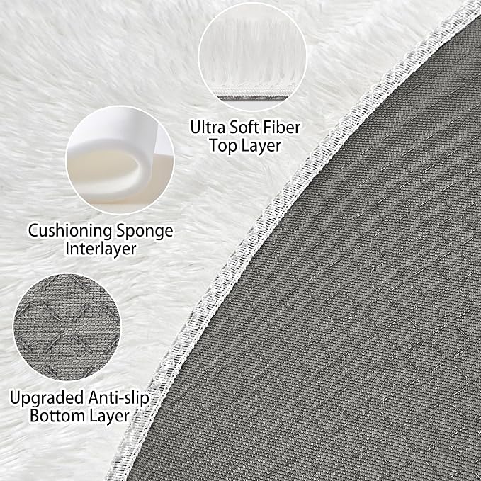 5x5 ft Tie Dye White Round Rug for Bedroom Room Fluffy Circle Rug Furry Carpet - Image 4