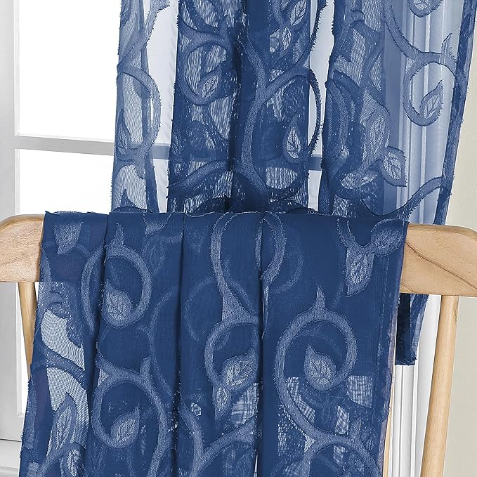 OWENIE Furman Blue Sheer Curtains 54 Inch Length 2 Panels Set - Image 7