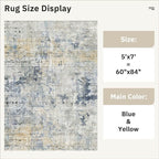 Abstract Rug 5x7 Machine Washable Area Indoor Blue Yellow Low Pile Non-Slip - Image 5