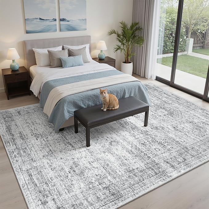 5x7 Area Rugs Gray Low Pile Indoor Washable Trendy Faded Style Rugs - Image 4